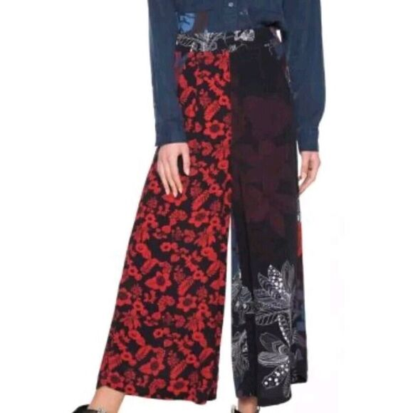 Vintage Y2K Desigual Women Floral Wide Leg Carla Pants Boho Festival Patchwork - Picture 1 of 12